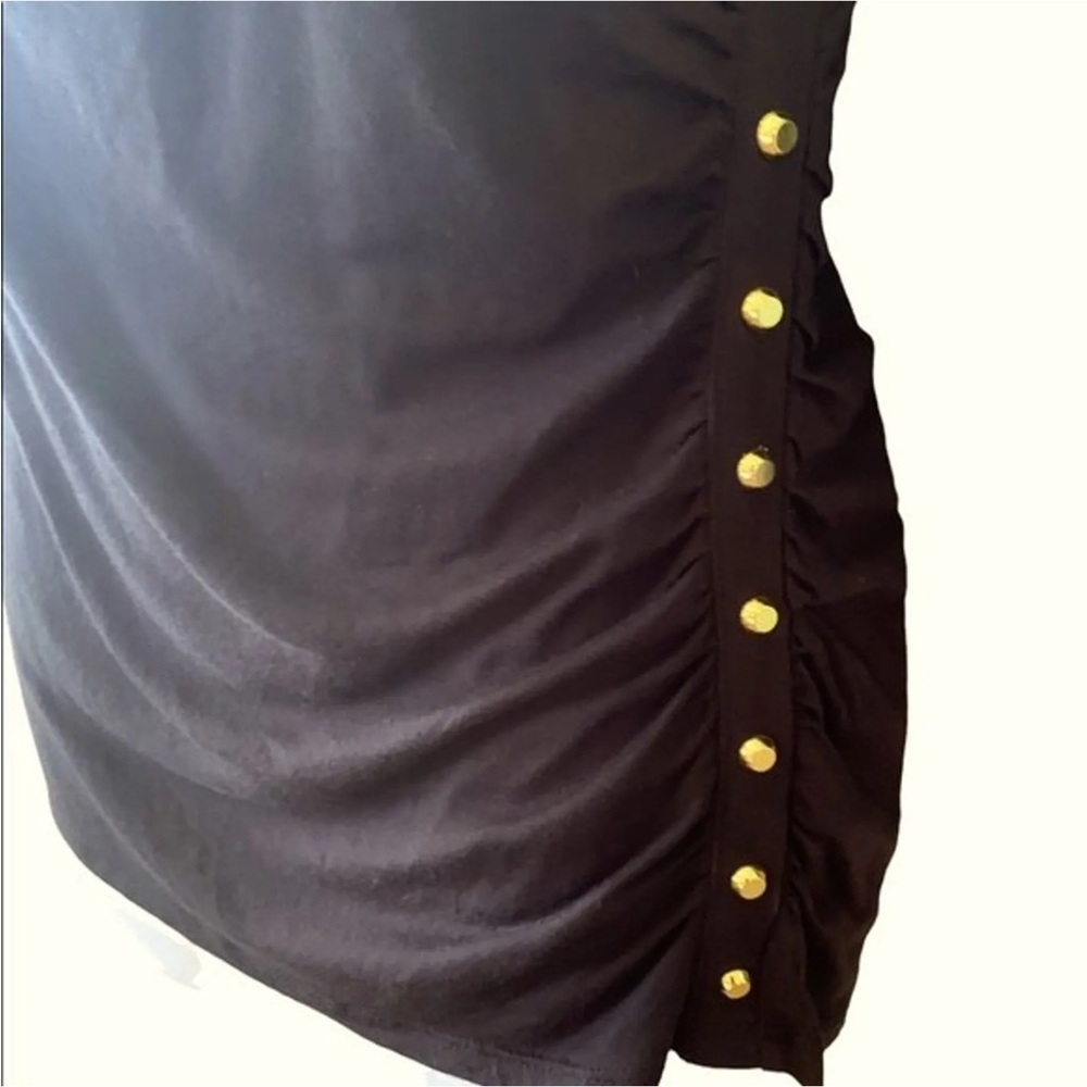 MICHAEL Michael Kors Black Drape Neckline 3/4 Sleeve Top Gold Buttons  Medium - Picture 4 of 9